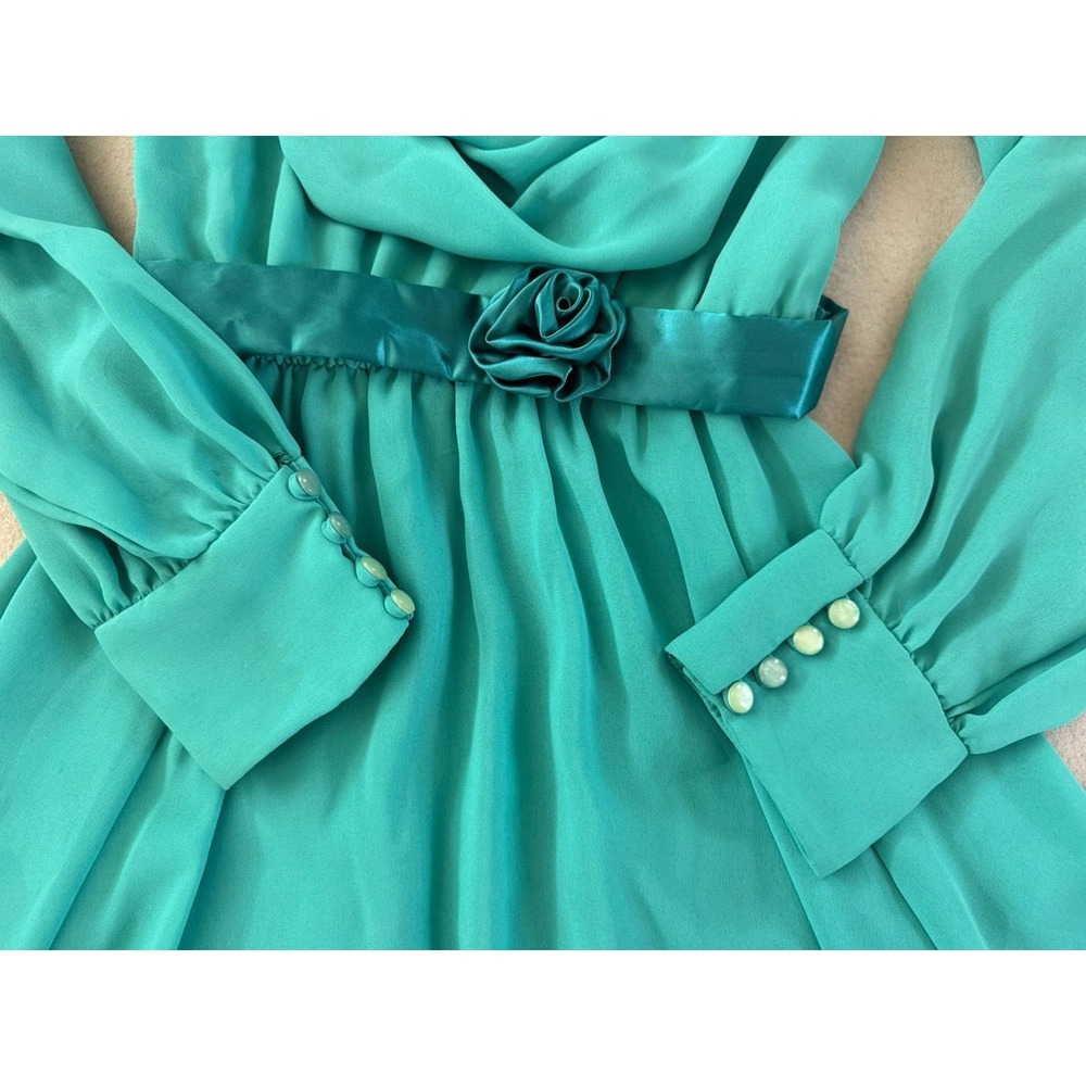 Vintage Emma Domb California Teal Chiffon Romantic Whimsigoth Party Dress Small - Picture 3 of 15